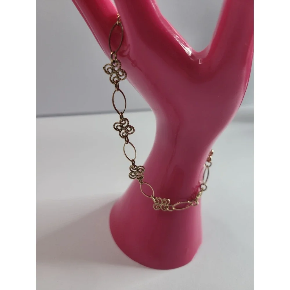 Gold-Tone Filigree Scroll Link Bracelet Anklet with Lobster Clasp